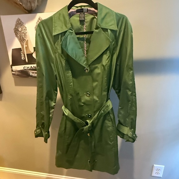 Saks Fifth Avenue Trench Coat Jacket Womens Size 14/XL Metallic Green $400 - Picture 5 of 15